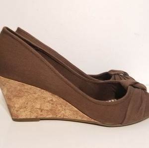 Women's Size 12 Brown Peep Toe Wedges Heels